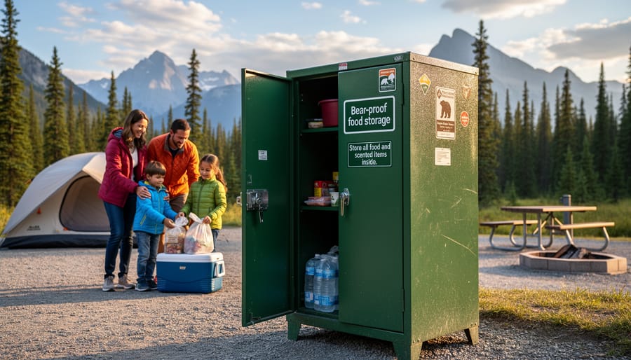 Bear-proof storage locker at an RV campground in Jasper National Park